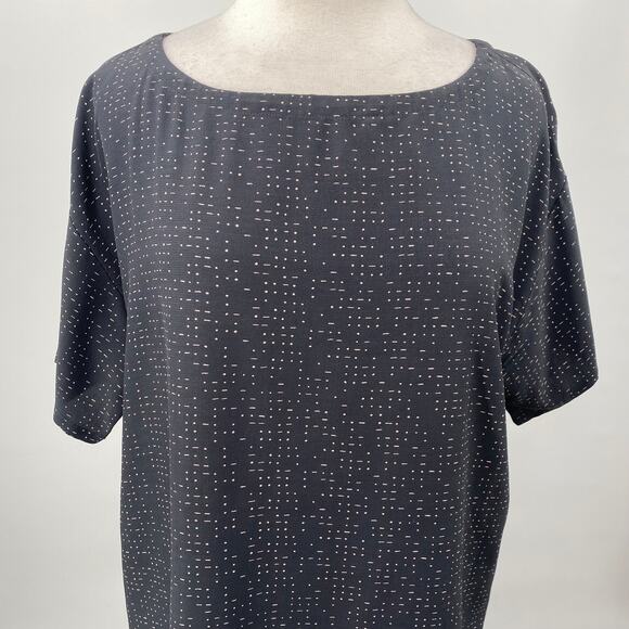 Eileen Fisher Mini Shift Dress Morse Code Print Lyocell Viscose Gray White M - Picture 2 of 7